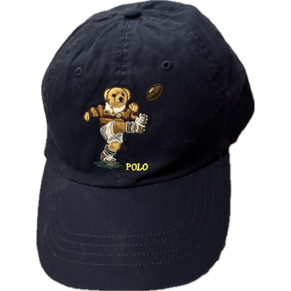 Polo Ralph Lauren Navy Blue Polo Bear Football Rugby Baseball Cap Dad Hat OS